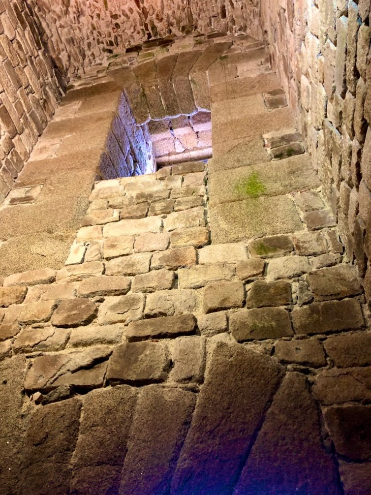 Inside the preserved Roman stone core of the tower