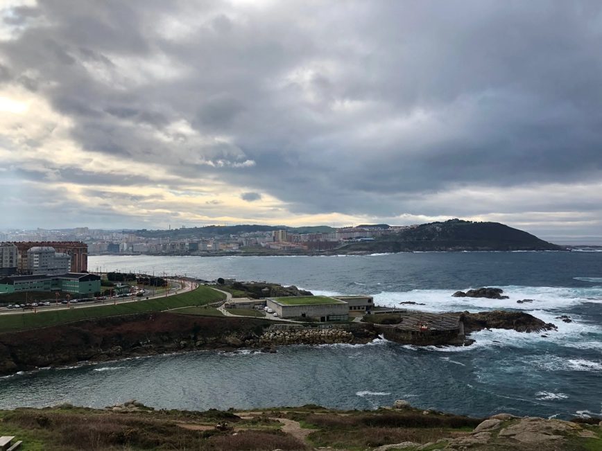 The view across A Coruna and the coastline from the top of the tower